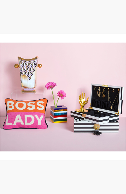 Jonathan Adler Us Boss Lady Needlepoint Pillow In Pink