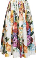 Dolce&Gabbana Floral Print Pleated Cotton Poplin A-Line Midi Skirt