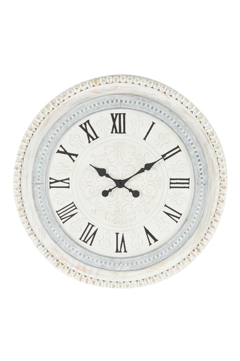 White Wood Carved Beading Wall Clock, Main, color, WHITE