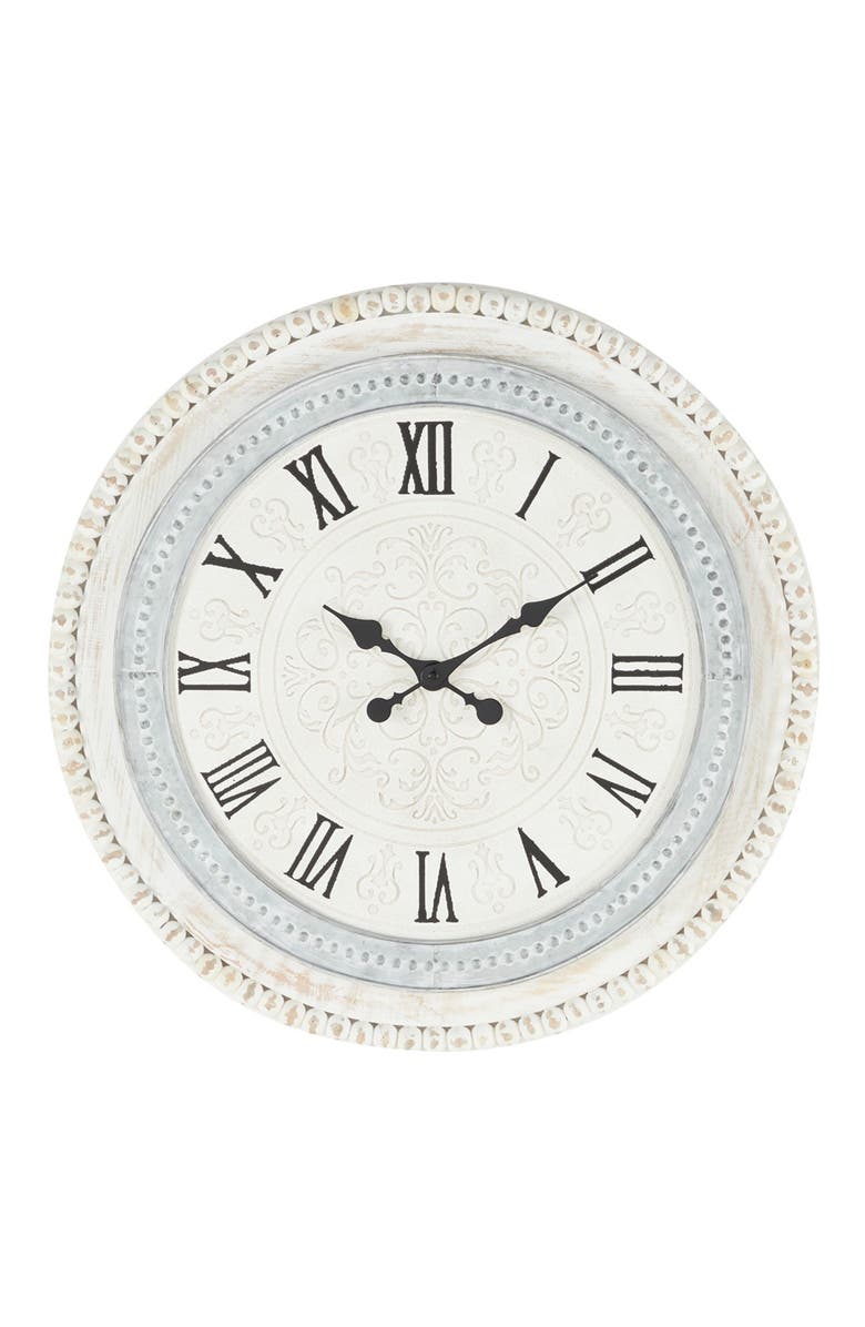 SONOMA SAGE HOME White Wood Carved Beading Wall Clock, Main, color,