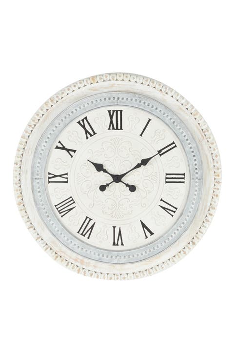 White Wood Carved Beading Wall Clock
