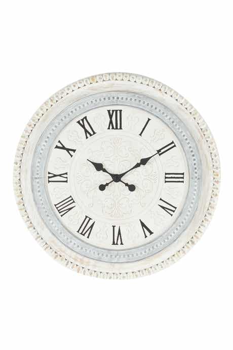 White Wood Carved Beading Wall Clock