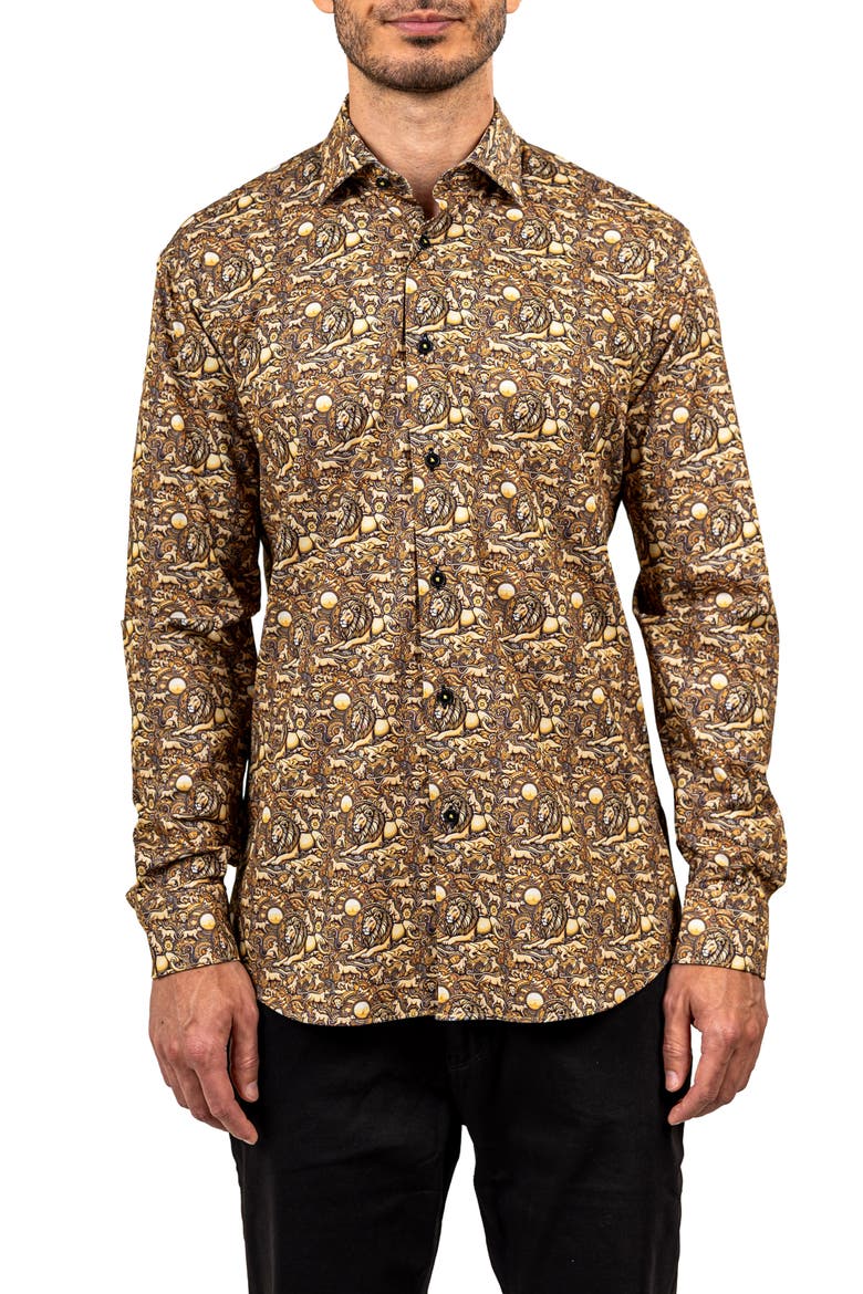 Fibonacci Stretch Ascension 3318 Contemporary Fit Button-Up Shirt, Main, color, YELLOW