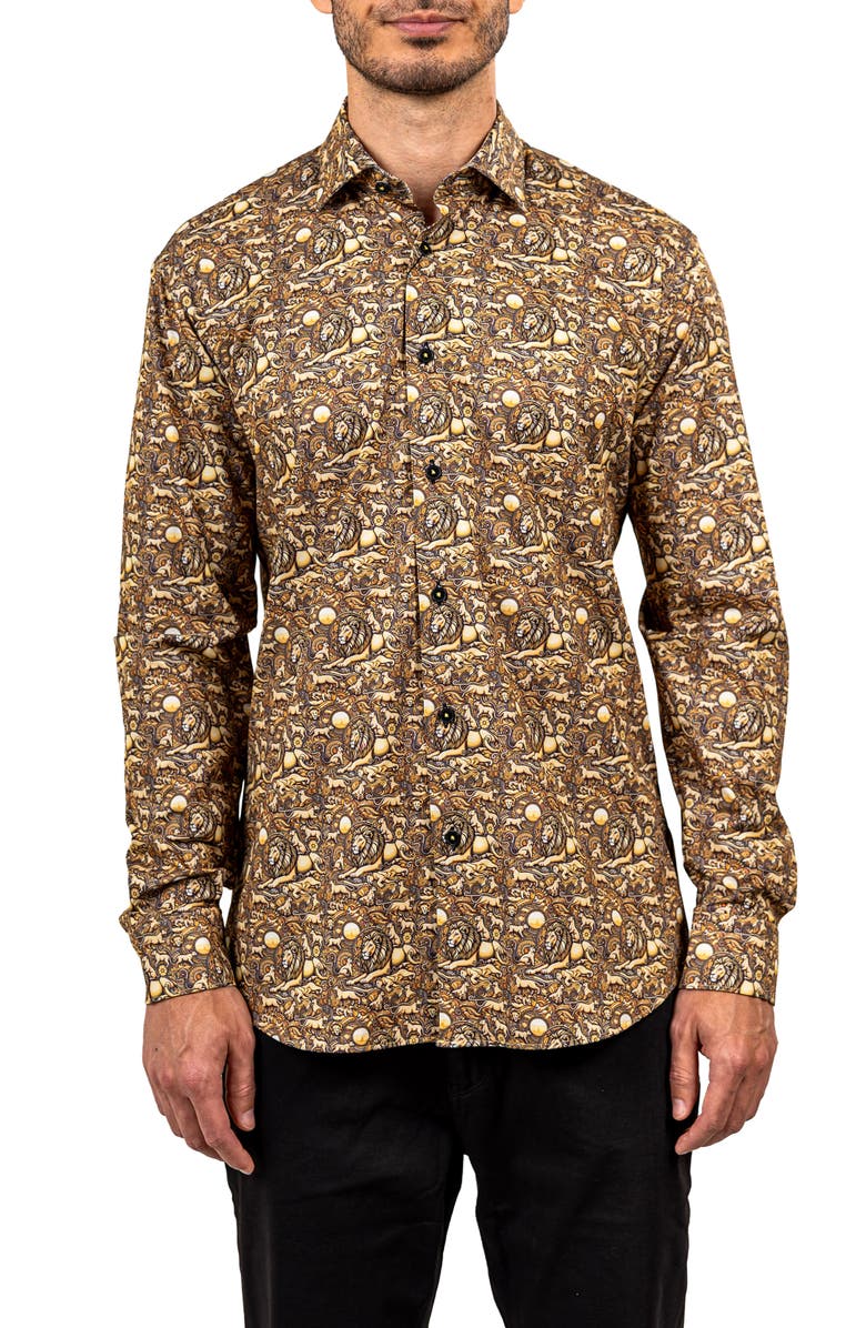 Maceoo Fibonacci Stretch Ascension 3318 Contemporary Fit Button-Up Shirt, Main, color, Yellow