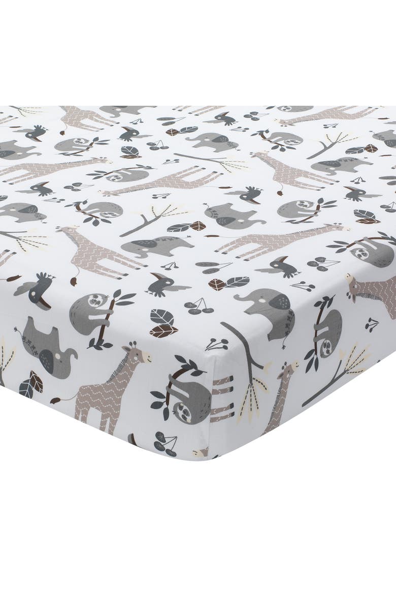 Lambs & Ivy Baby Jungle Animals Cotton Fitted Crib Sheet, Main, color, White Multi