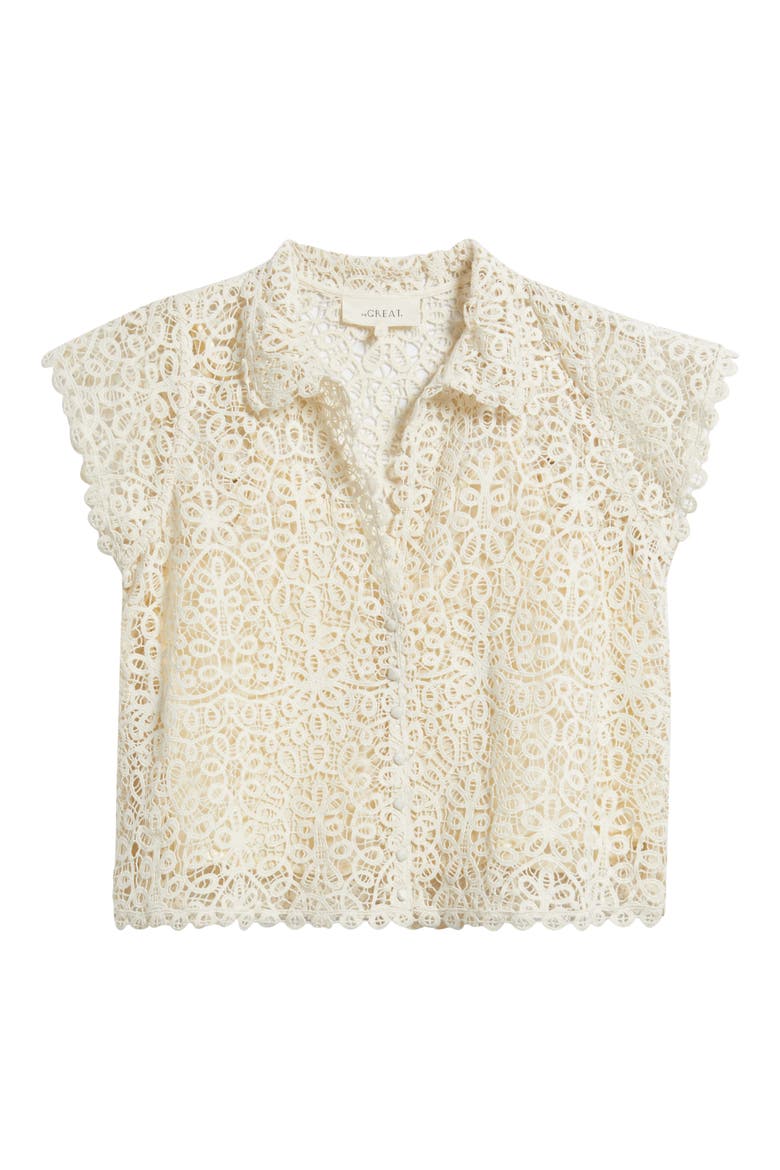 The Lattice Lace Button-Up Shirt, Alternate, color, CREAM