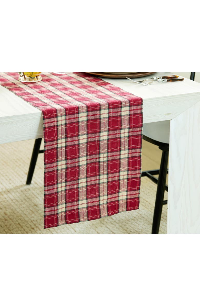 Solino Home Linen Table Runner for Dining Table, Holiday and Everyday Table Decor - Burgundy Plaid, Alternate, color, Burgundy