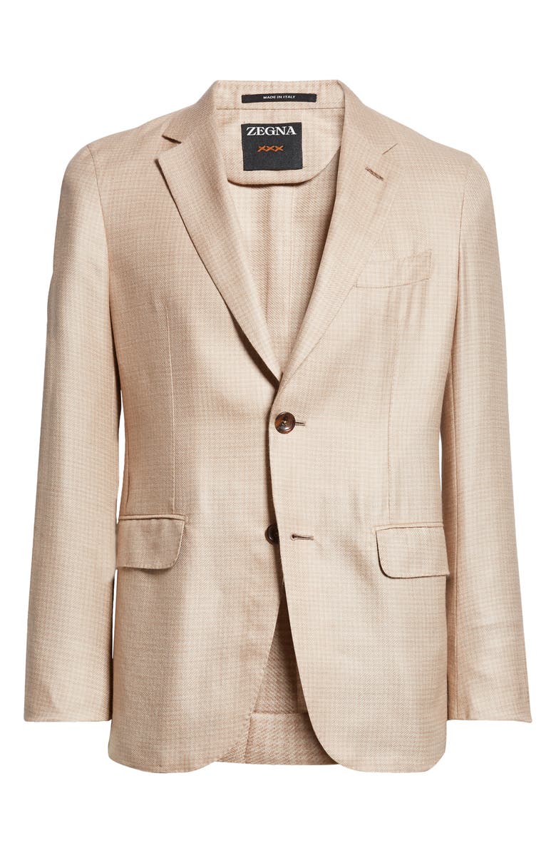 ZEGNA Microcheck Cashmere & Silk Blazer, Alternate, color, 