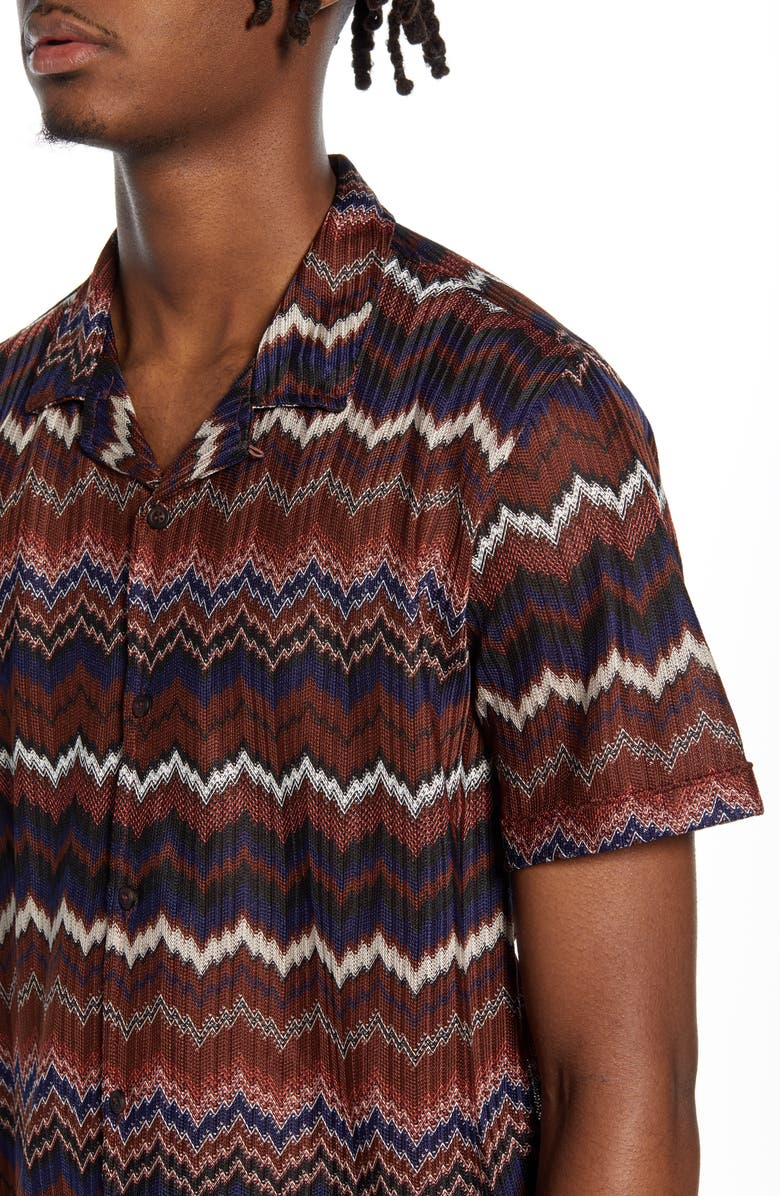 Topman Chevron Short Sleeve Button-Up Knit Camp Shirt, Alternate, color,