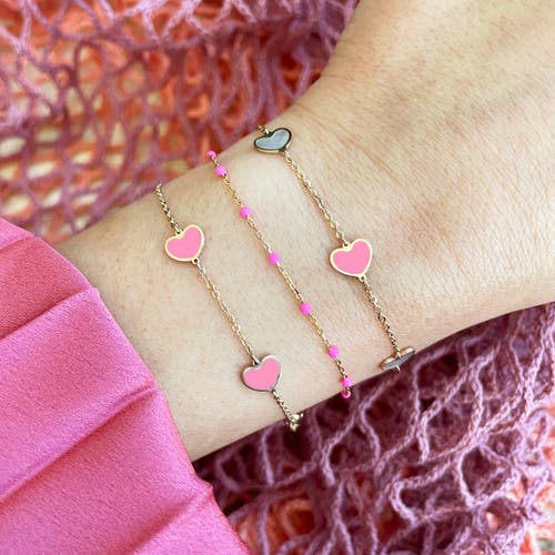 The Lovery Fine Jewelry Bubblegum Pink Heart Station Bracelet In Pink