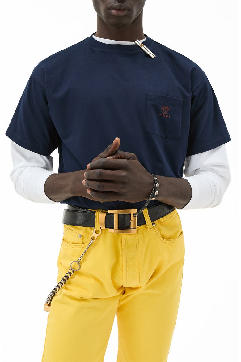 Embroidered Cotton Jersey Pocket T-Shirt, Main, color, NAVY BLUE