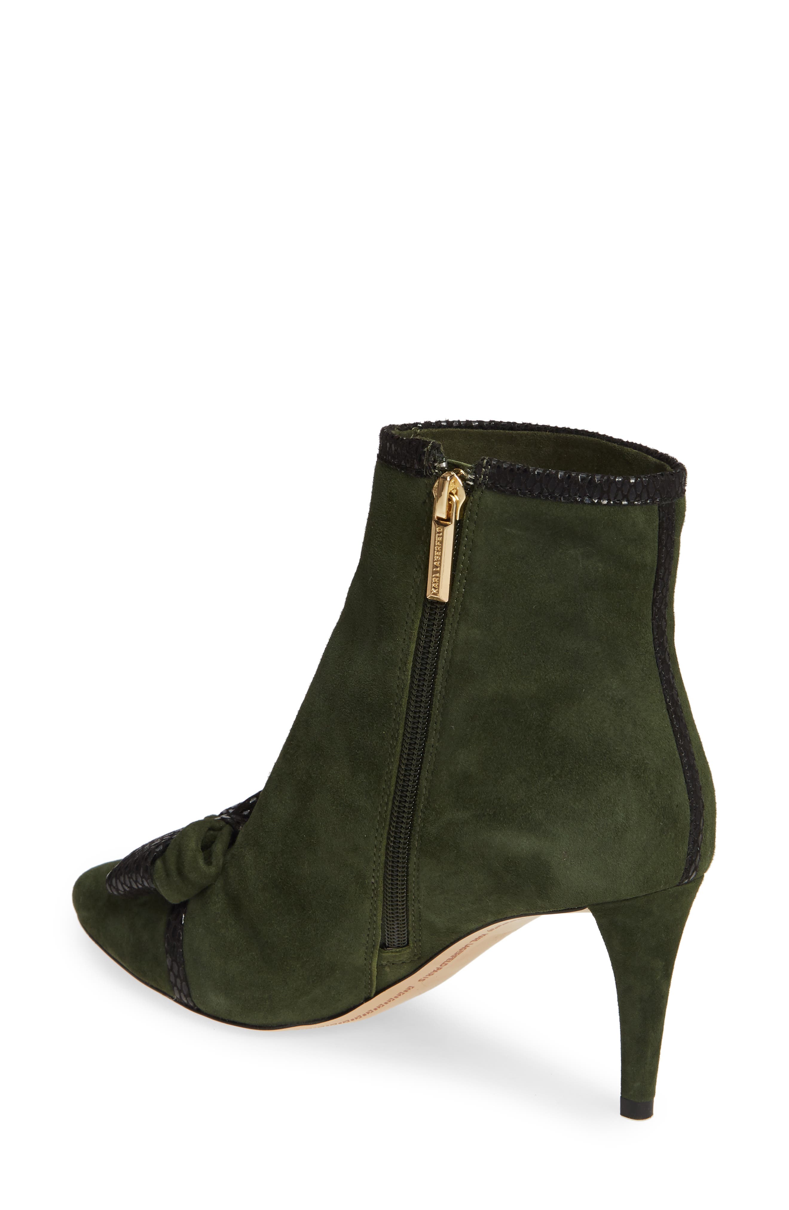 Mona Bow Bootie, Alternate, color, ARMY/ BLACK SUEDE