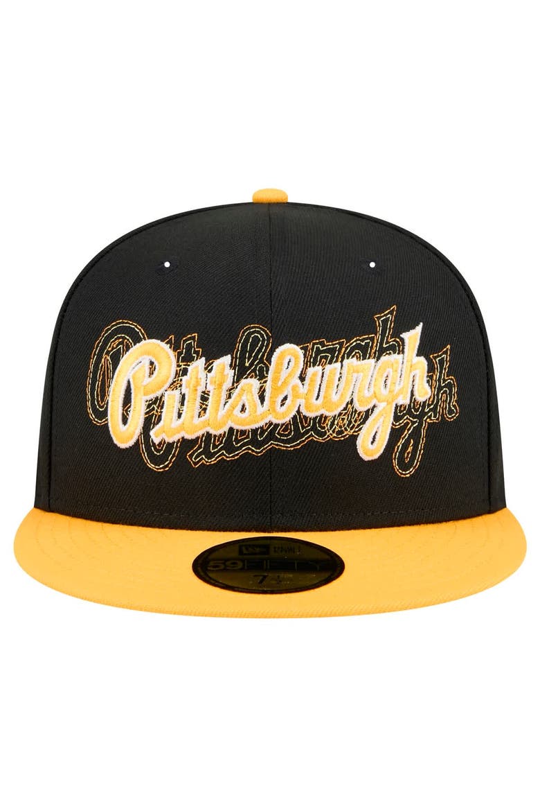 Men's New Era Black Pittsburgh Pirates Shadow Stitch 59FIFTY Fitted Hat, Alternate, color, Black