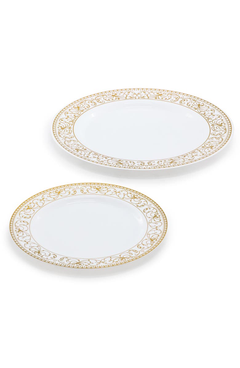 Elama 150 Piece Disposable Plastic Dinnerware Party Set for 25 Guests, Alternate, color, Gold