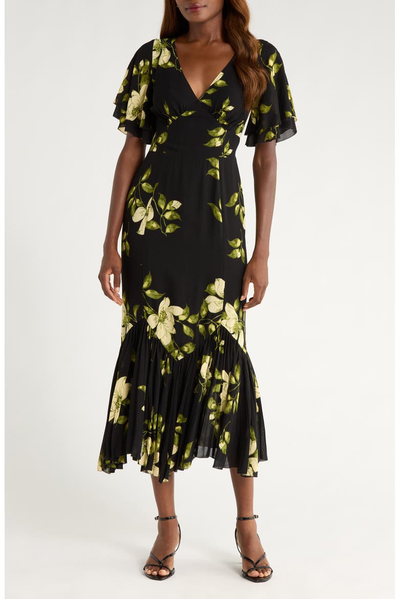 Salvia Floral Flutter Sleeve Mermaid Dress, Main, color, MOOD FOR LOVE