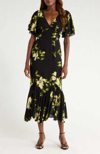Reformation Salvia Floral Flutter Sleeve Mermaid Dress