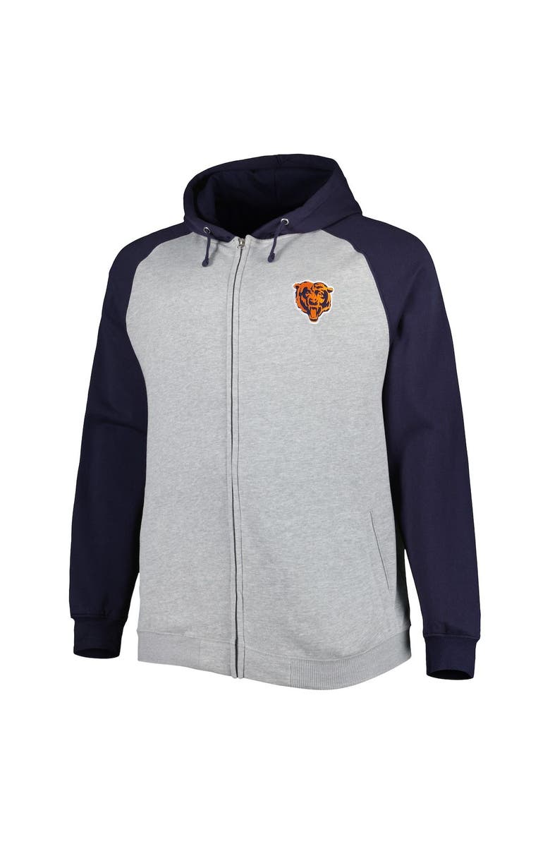 PROFILE Men's Heather Gray Chicago Bears Big & Tall Fleece Raglan Full-Zip Hoodie Jacket, Alternate, color, Heather Gray