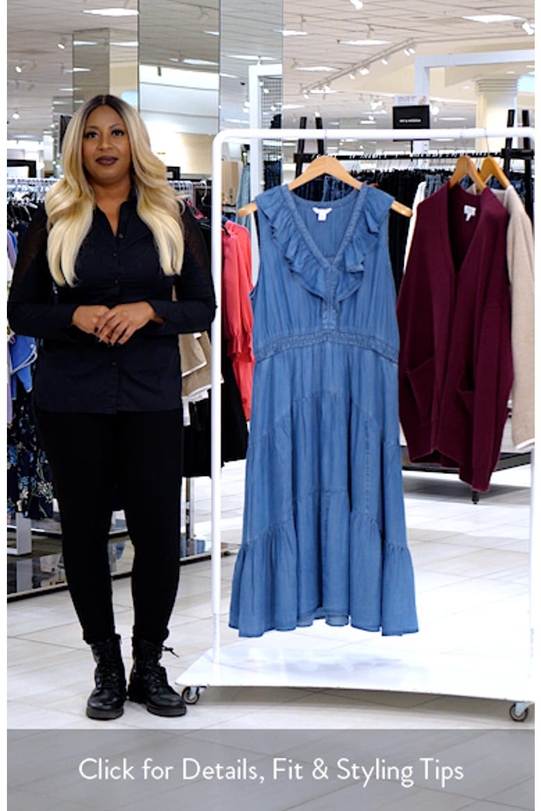 Ruffle Neck Sleeveless Chambray Midi Dress video