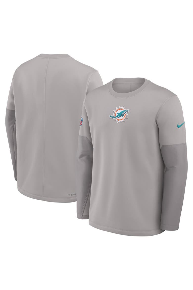 Men's Nike Gray Miami Dolphins Sideline Coach Therma-FIT Long Sleeve T-Shirt, Alternate, color, Gray