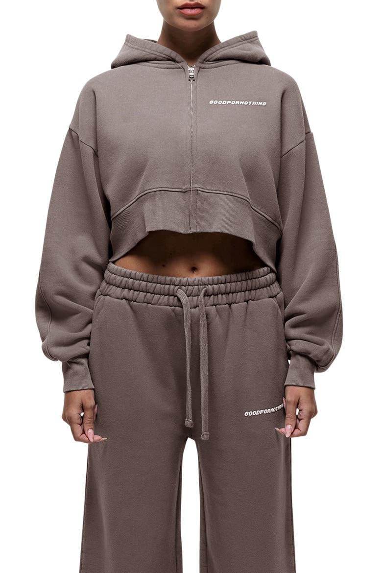 Vintage Taupe Crop Zip Hoodie, Main, color, Brown