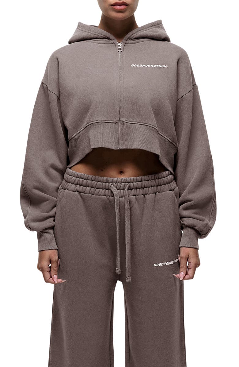 Good For Nothing Vintage Taupe Crop Zip Hoodie, Main, color,