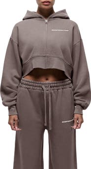 Good For Nothing Vintage Taupe Crop Zip Hoodie