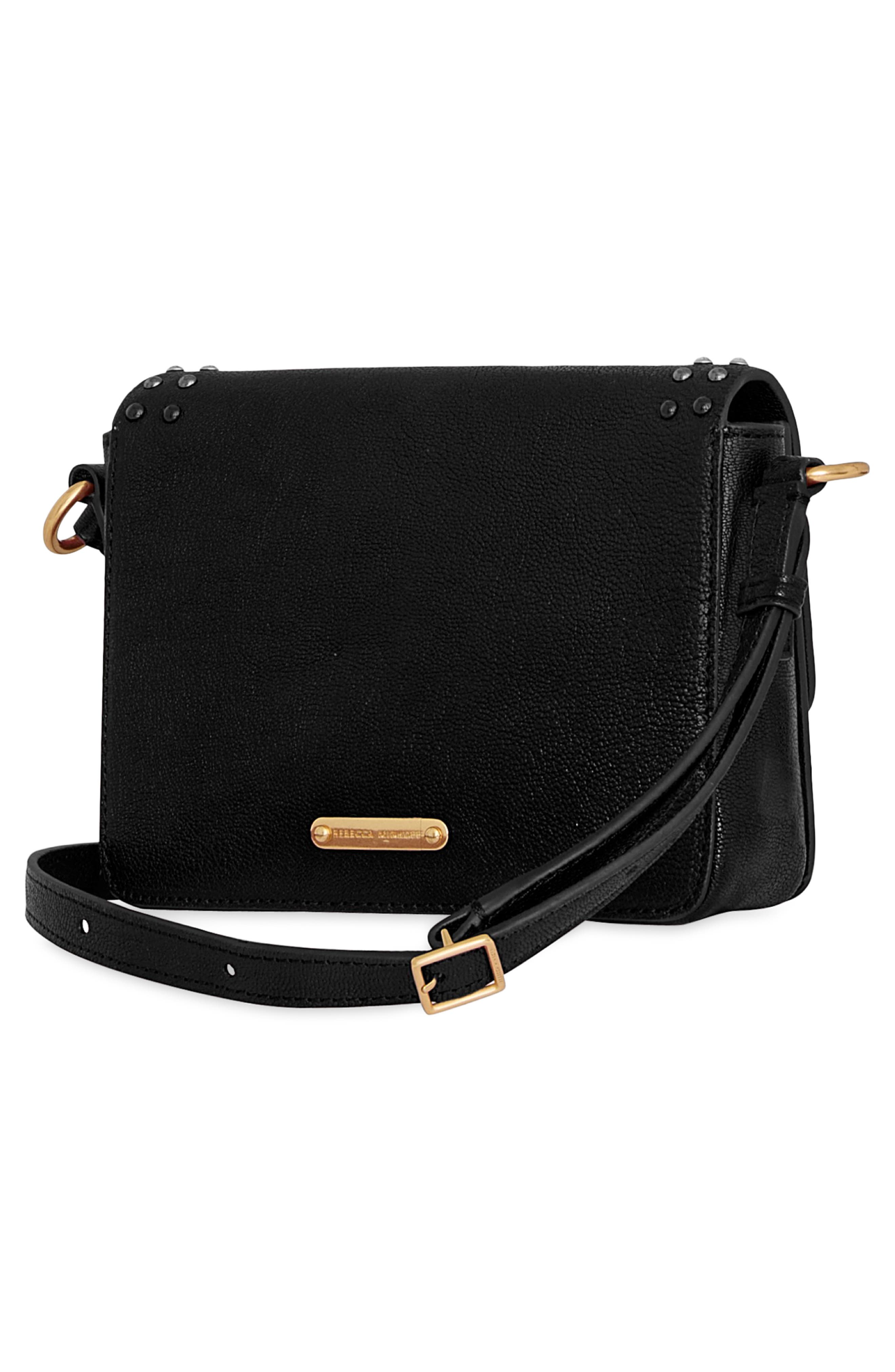 Rebecca Minkoff Bowie Stud Leather Crossbody Bag, Alternate, color, Black