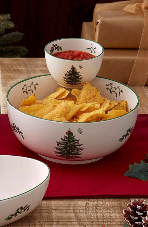 Spode Christmas Tree Tiered Chip And Dip, 10" In Green