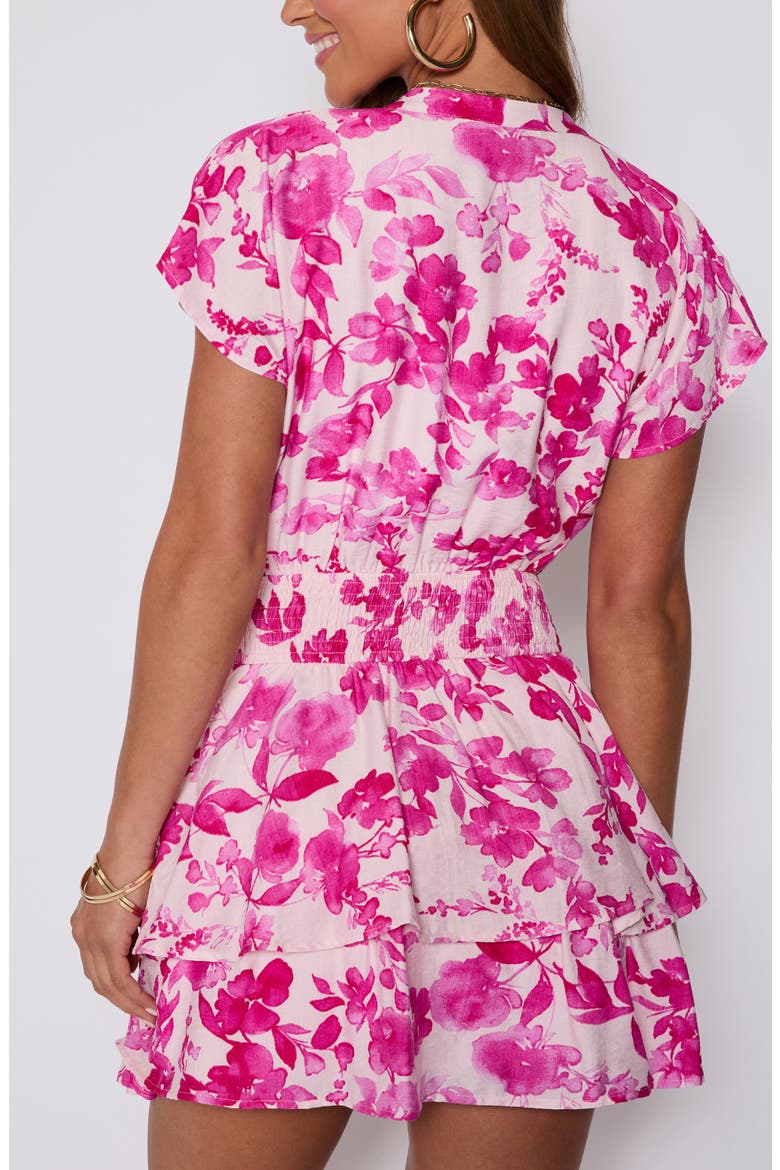 Lydia Floral Print Smocked Waist Tiered Minidress (Nordstrom Exclusive), Alternate, color, MAGENTA FLORAL