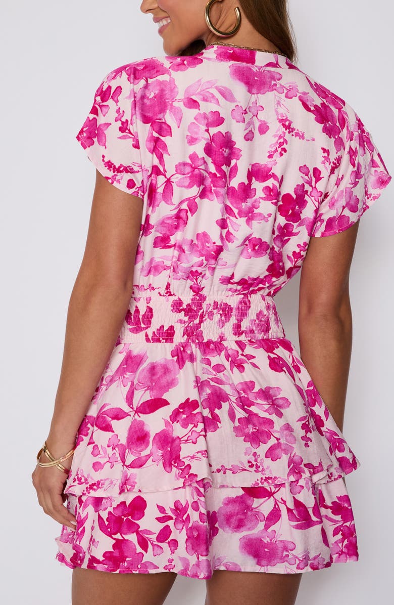VICI Collection Lydia Floral Print Smocked Waist Tiered Minidress, Alternate, color, Magenta Floral