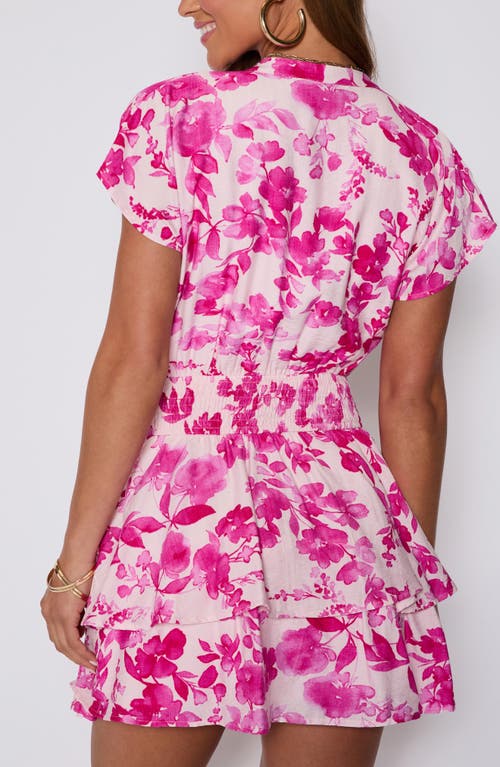 Vici Collection Lydia Floral Print Smocked Waist Tiered Minidress In Pink
