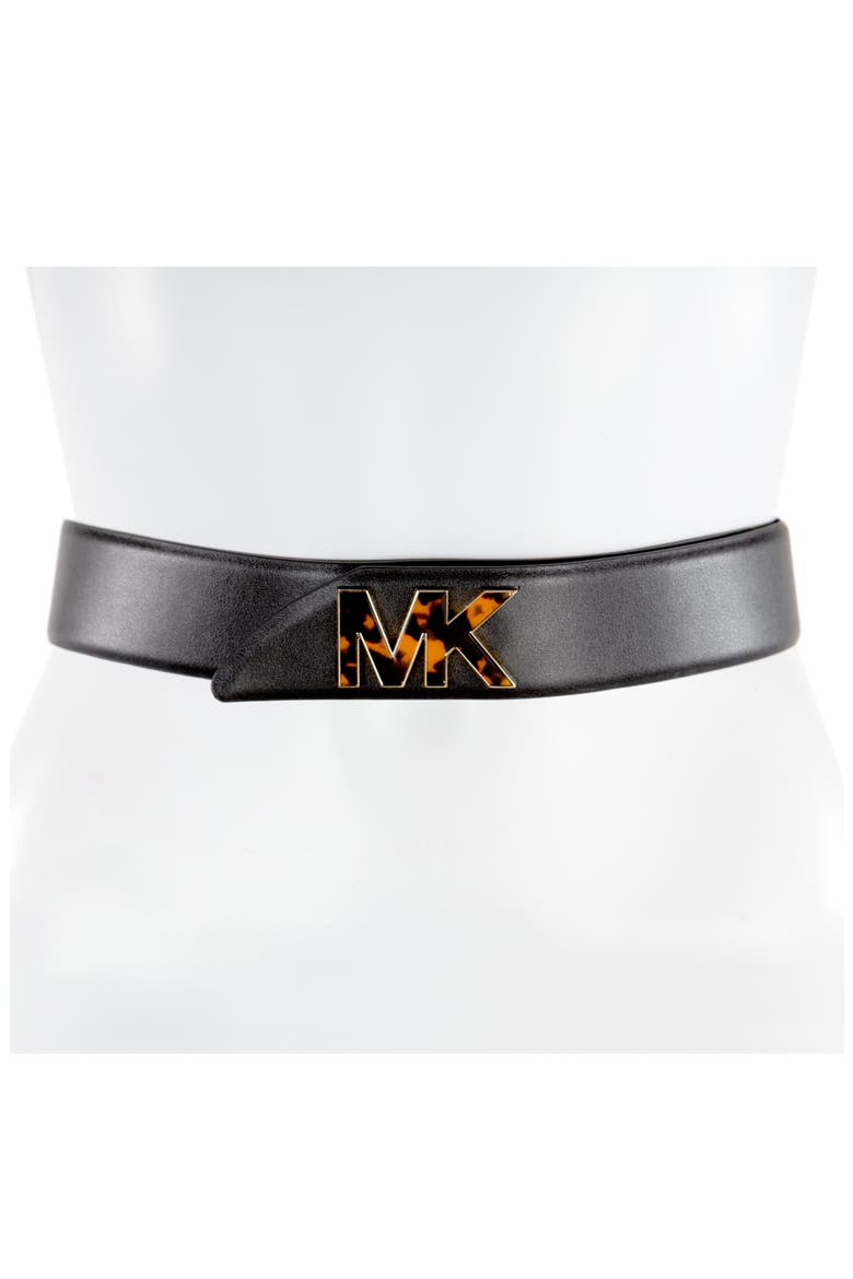 Logo Hardware Leather Belt, Alternate, color, BLACK