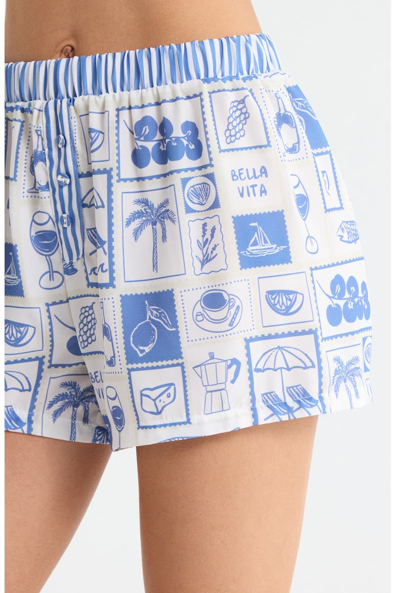 Notch Collar Top & Boxers Woven Short Pajamas, Alternate, color, DENIM