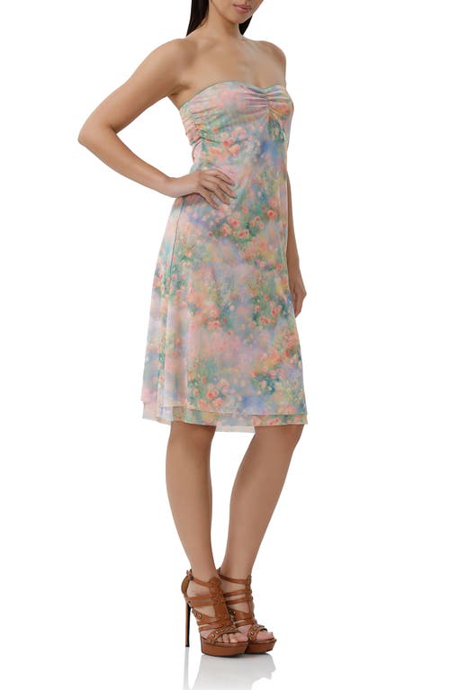 Afrm Lucile Floral Strapless Mesh Dress In Fog Field