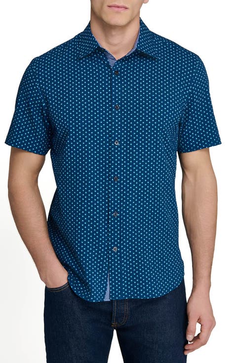 Slim Fit Falling Feathers Seersucker Short Sleeve Shirt