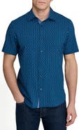 CONSTRUCT Slim Fit Falling Feathers Seersucker Short Sleeve Shirt