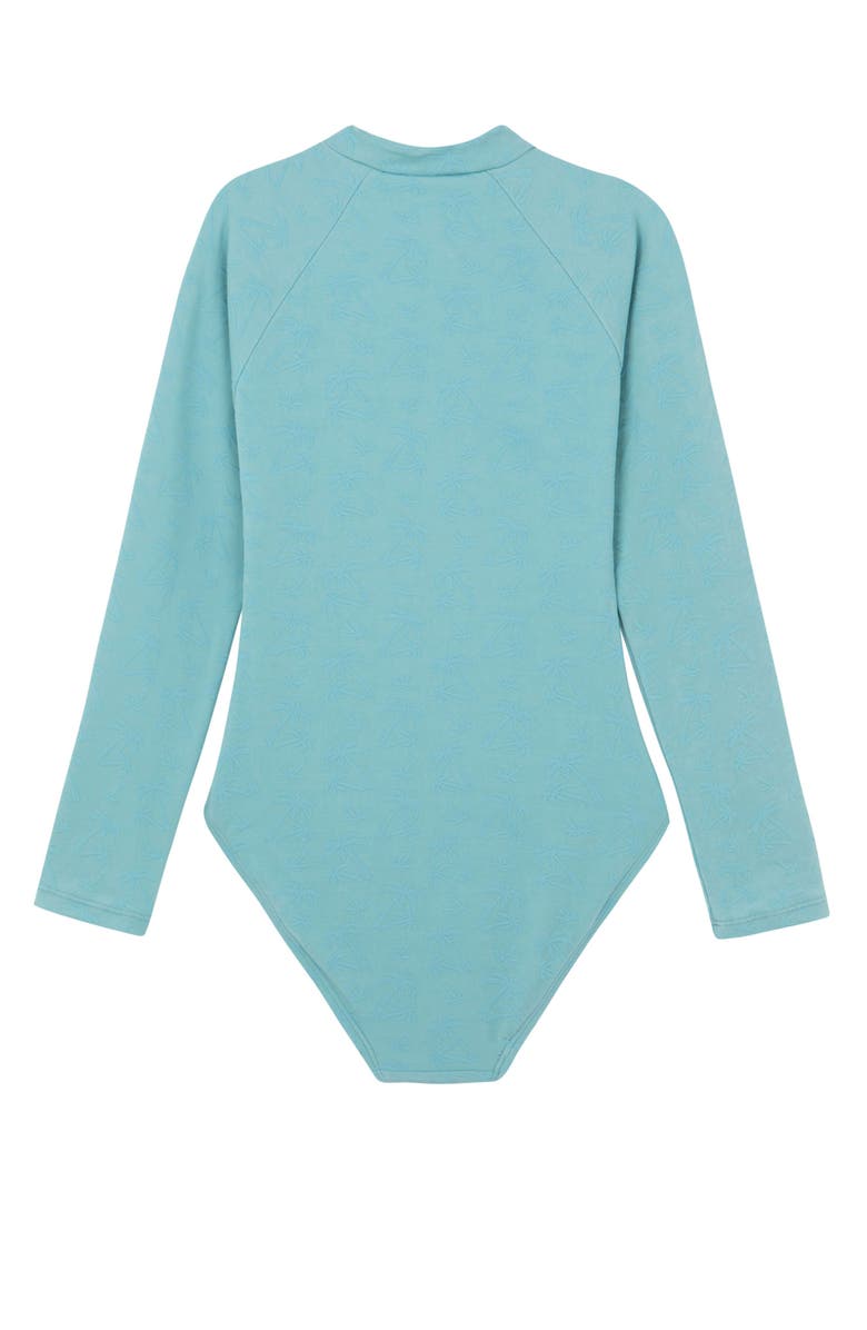 Gottex Kids Palm Party Textured Long Sleeve Zip Front One Piece, Alternate, color, Green