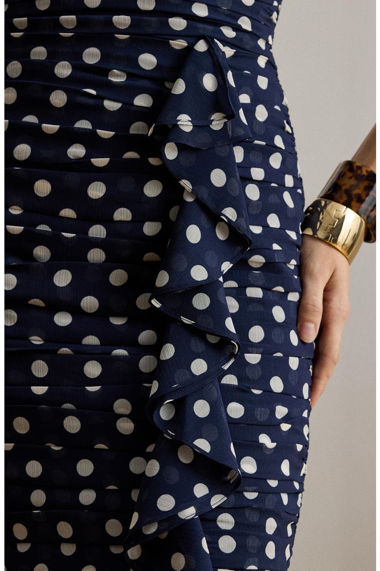 Ruched Polka Dot Strapless Cocktail Dress, Alternate, color, NAVY BLUE/ CREAM