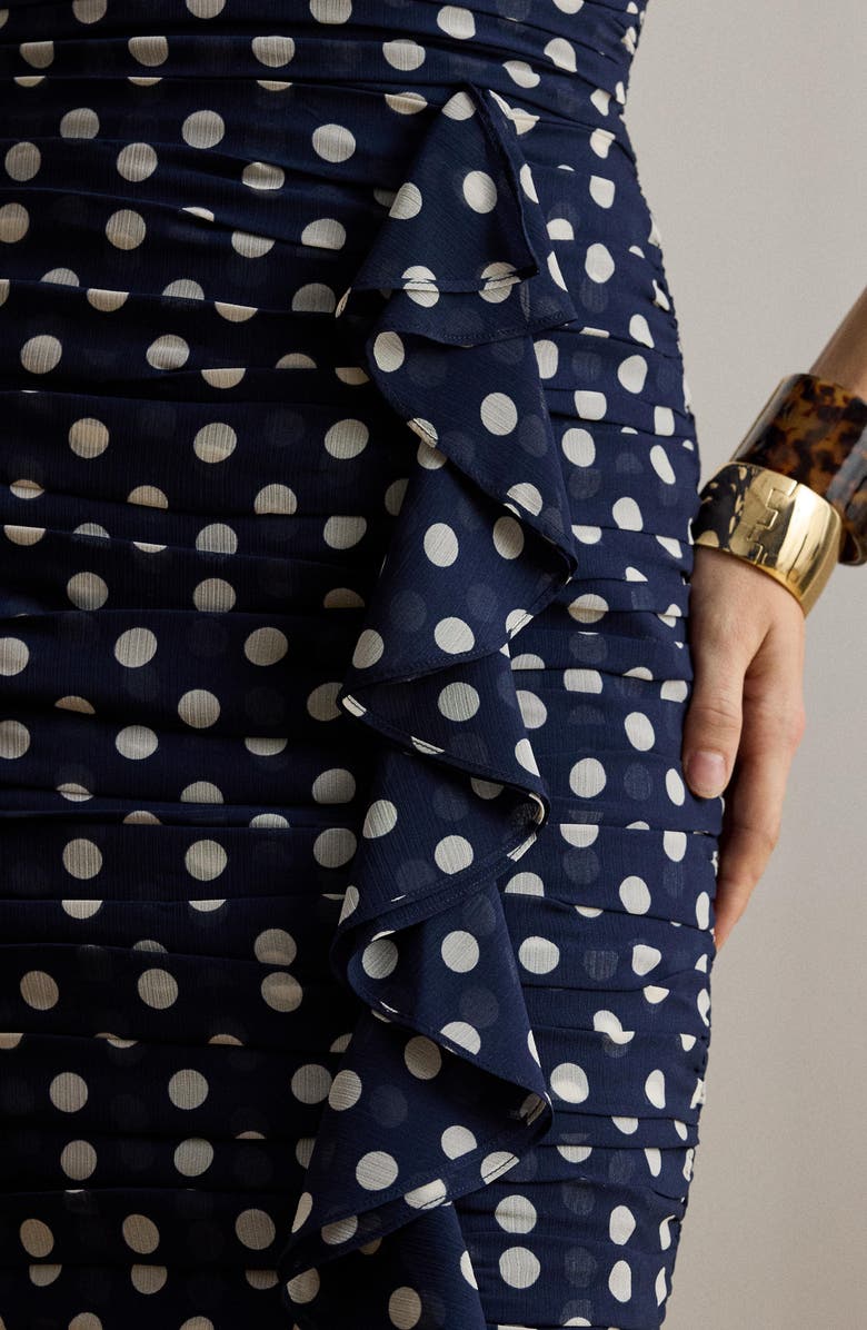 Lauren Ralph Lauren Ruched Polka Dot Strapless Cocktail Dress, Alternate, color, Navy Blue/ Cream