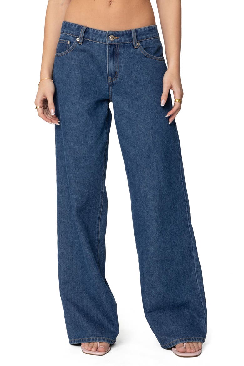 Lacey Bow Pocket Low Rise Wide Leg Jeans, Main, color, BLUE
