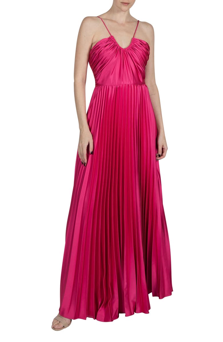 Julia Jordan Sunburst Pleated Satin Maxi Dress, Main, color, 