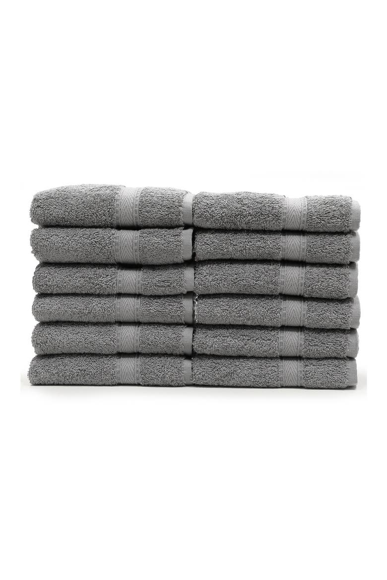 100% Turkish Cotton Sinemis Terry Washcloths - Set of 12, Main, color, DARK GREY