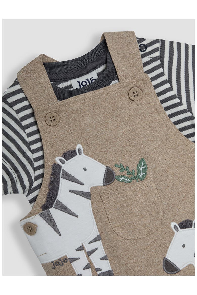 Zebra Appliqué Overalls & Stripe T-Shirt Set, Alternate, color, FAWN