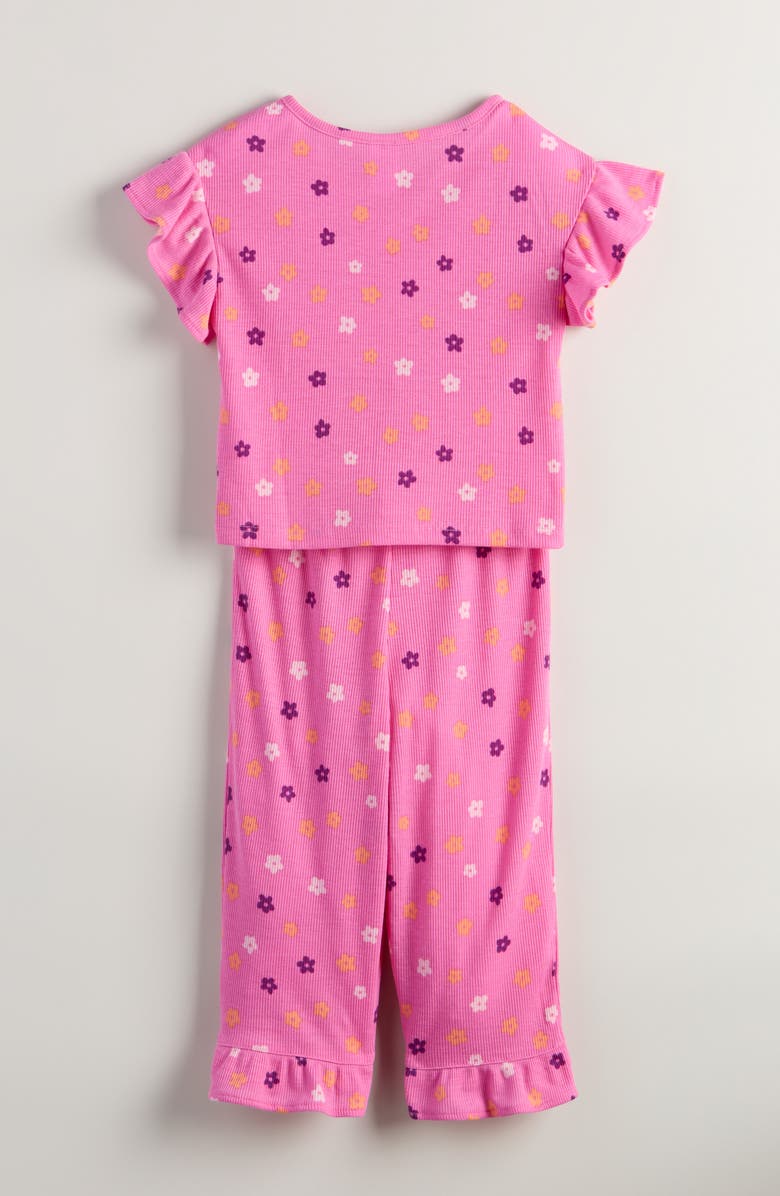 Nordstrom Kids' Rib Knit Pajamas, Alternate, color, Pink- Orange Flower Pop