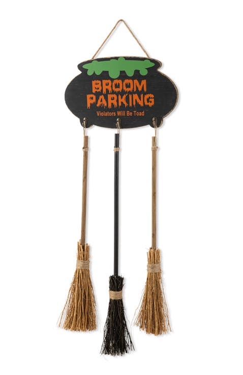 37"H Halloween Wooden Cauldron and Broom Porch Decor