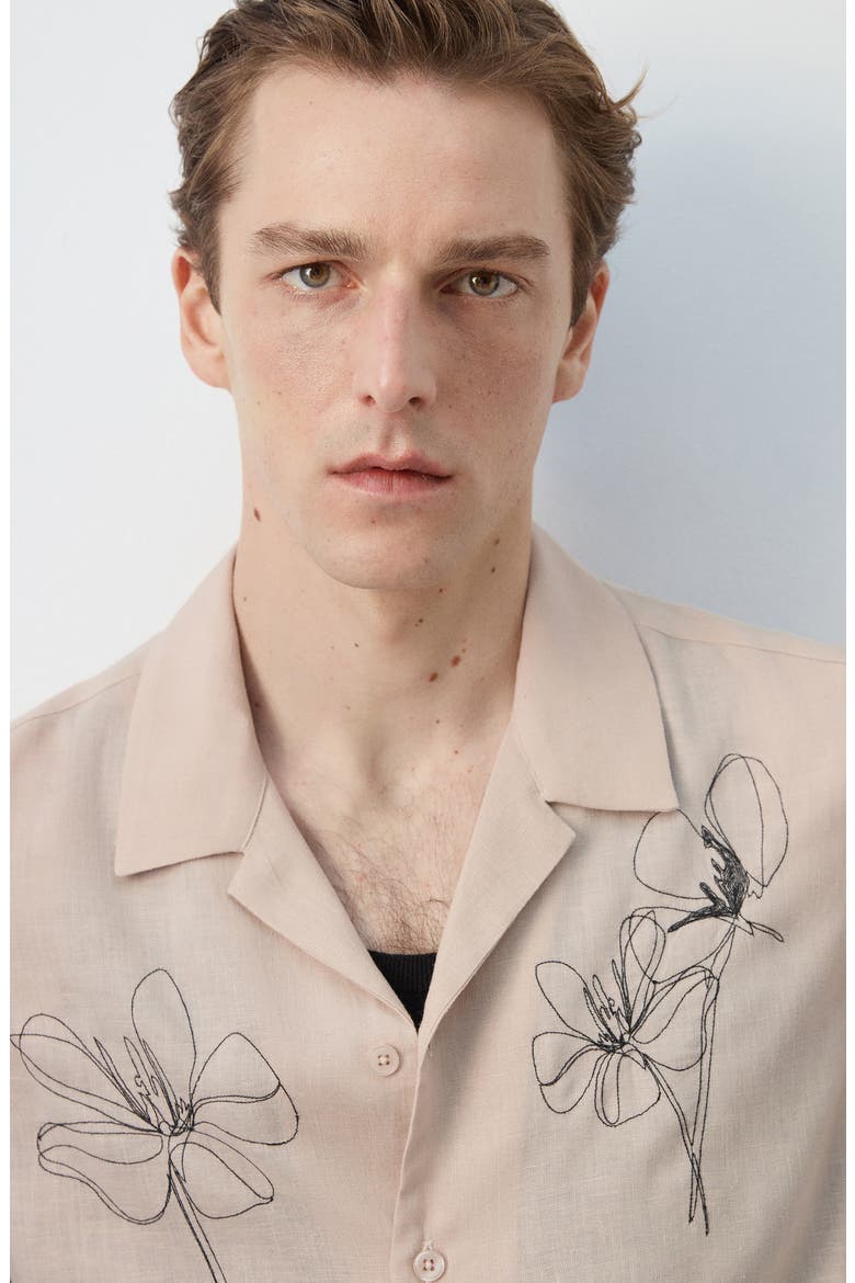 Regular Fit Embroidered Floral Camp Shirt, Alternate, color, BEIGE