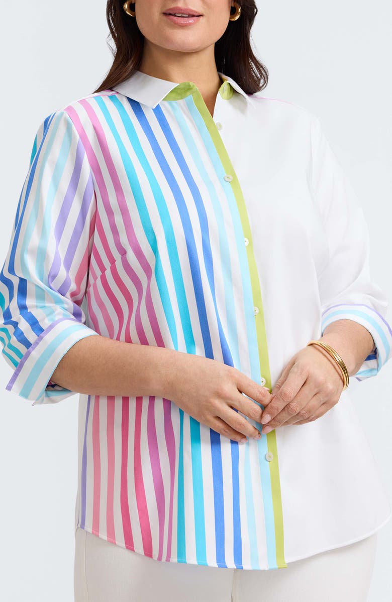 Foxcroft Charlie Colorful Mixed Stripe Button-Up Shirt, Main, color, 