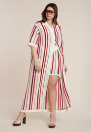 ELOQUII Striped Crochet Duster