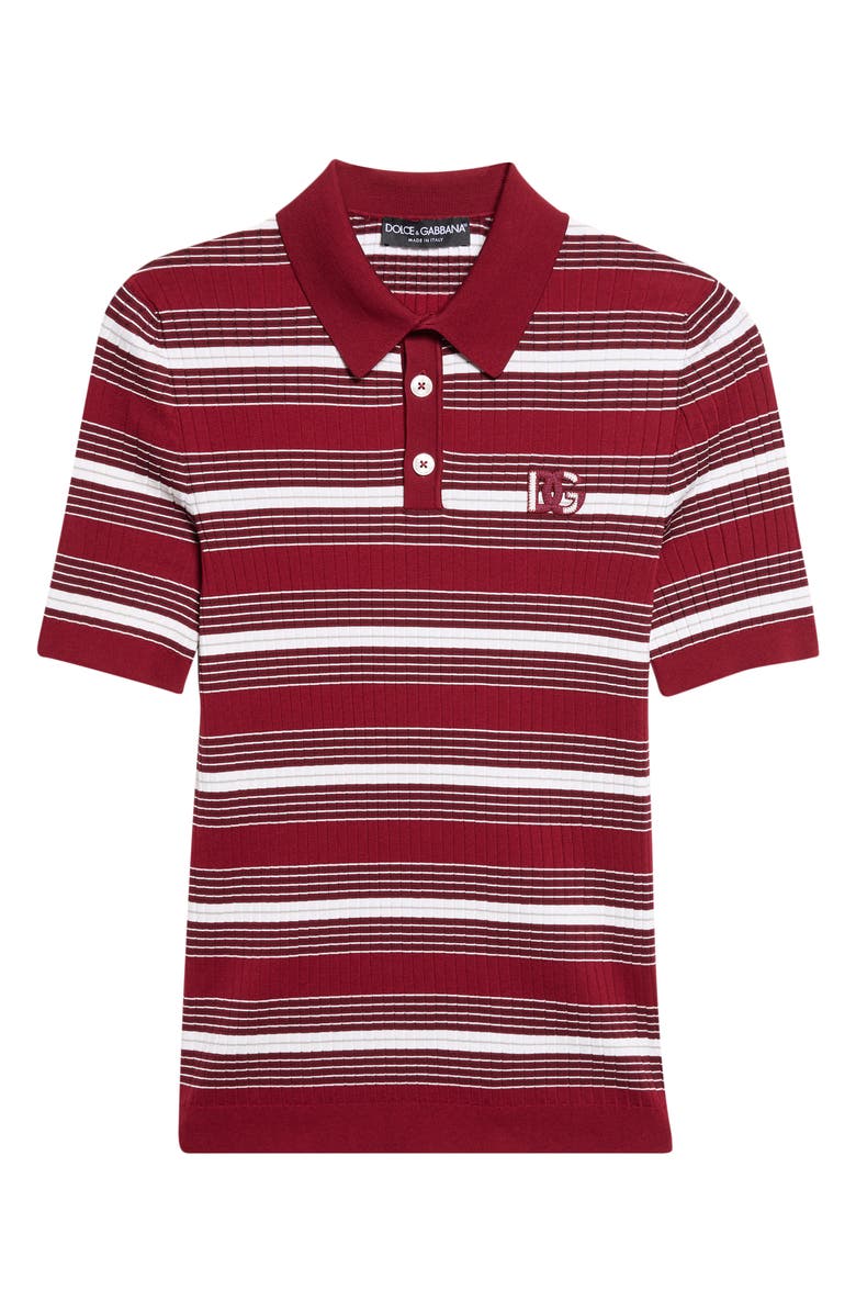 Dolce&Gabbana Stripe Cotton Blend Rib Polo Sweater, Alternate, color, R8776 Bordeaux/ Grigio/ B.co