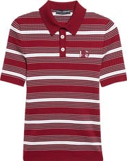 Dolce&Gabbana Stripe Cotton Blend Rib Polo Sweater